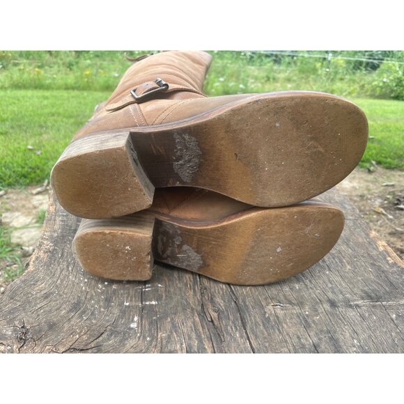 Vintage Buckled Brown Leather Knee-High Riding Boots For Women Sz 8.5 - Picture 6 of 7